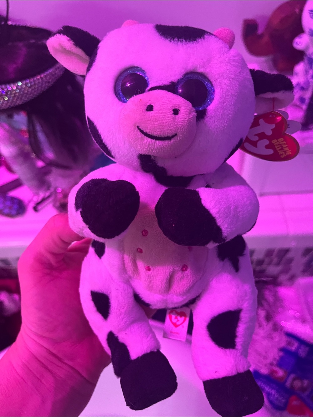 Ty Beanie Boos Cow Plush - White and Black with Blue Eyes